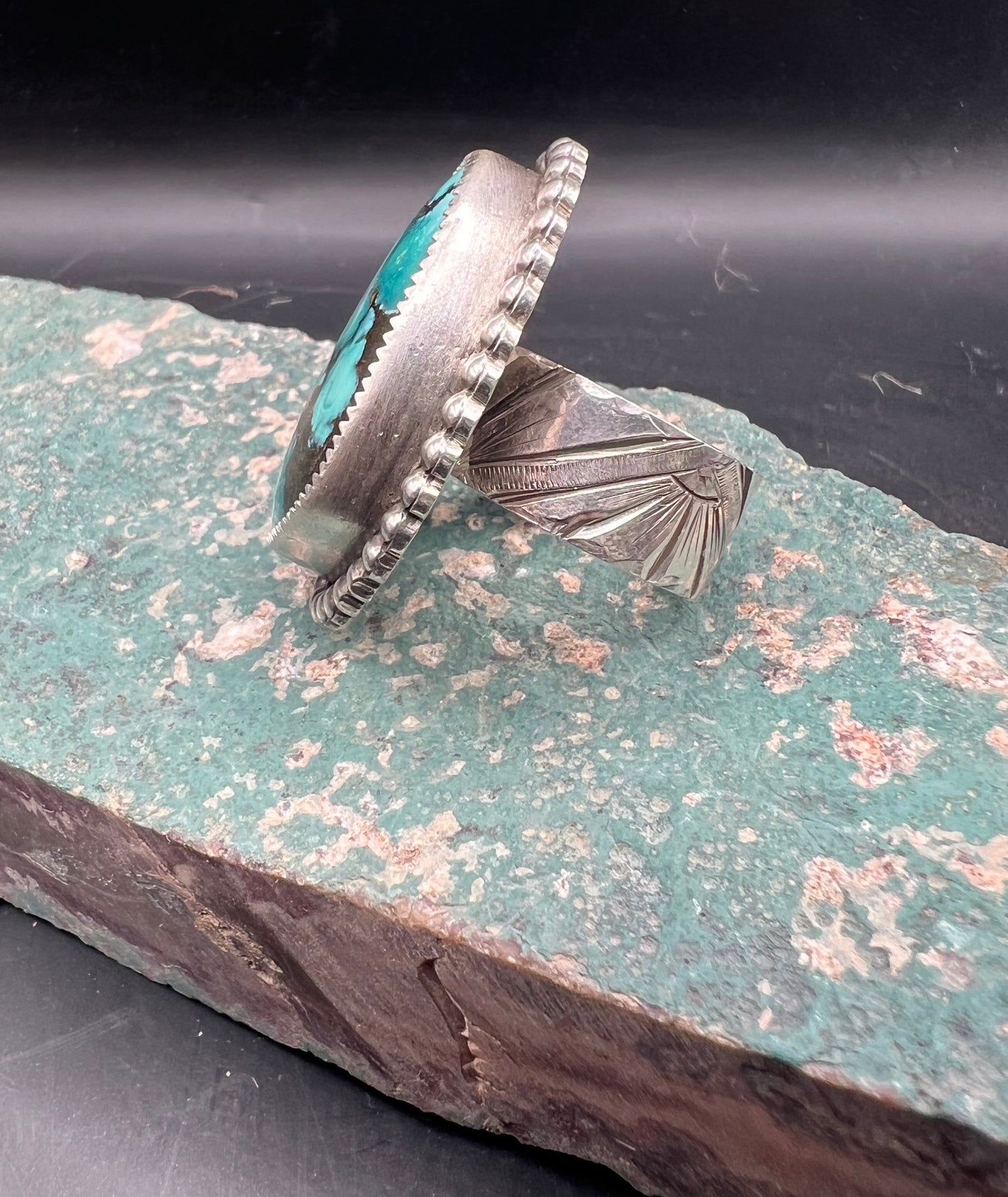 Hubei turquoise hand engraved ring