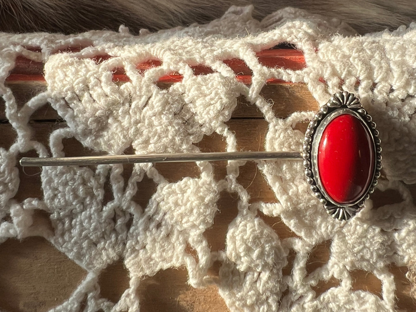 Red Rosarita hat pin