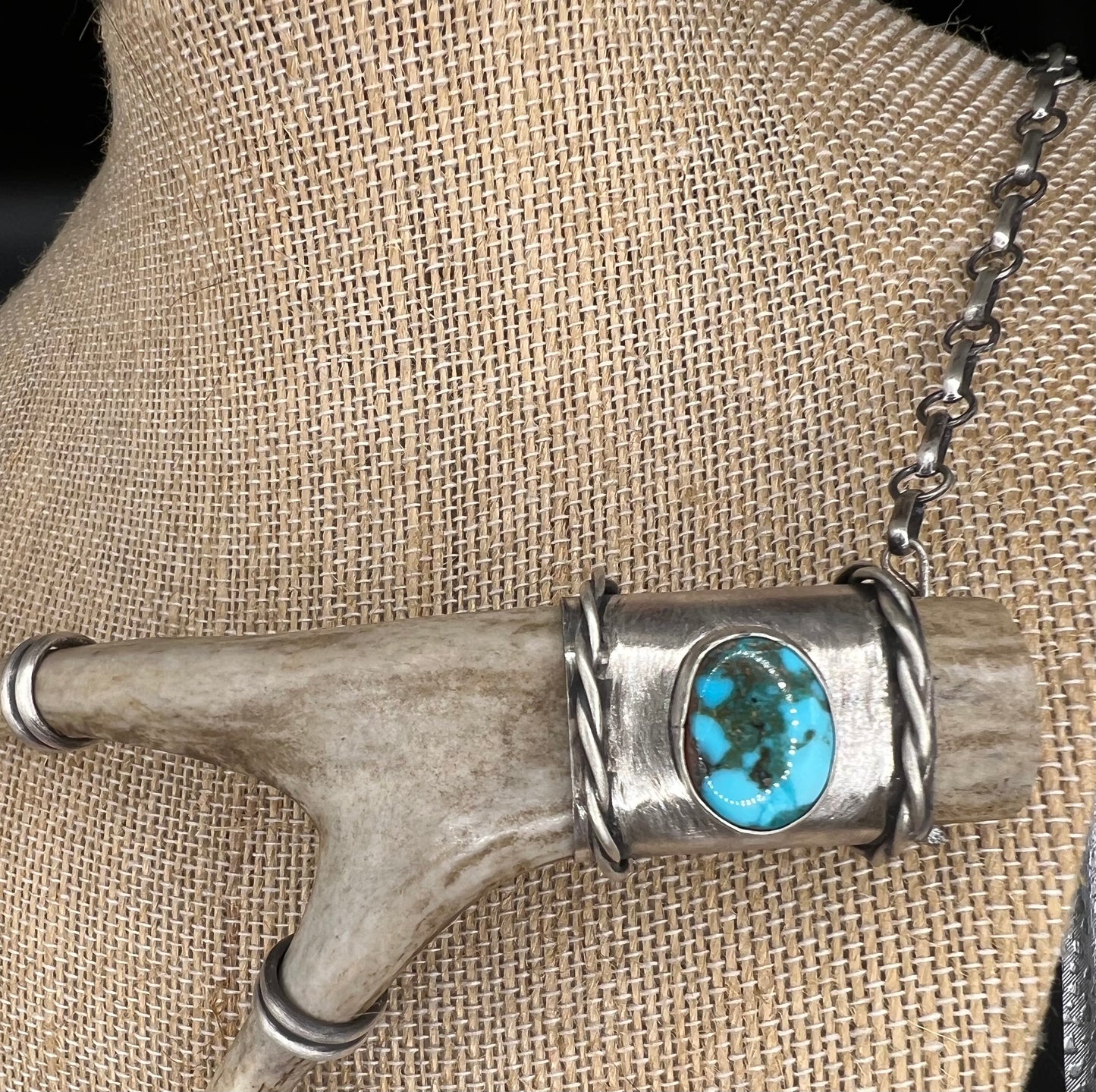 Deer antler turquoise pendant