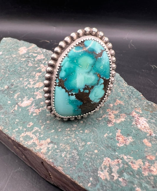 Hubei turquoise hand engraved ring