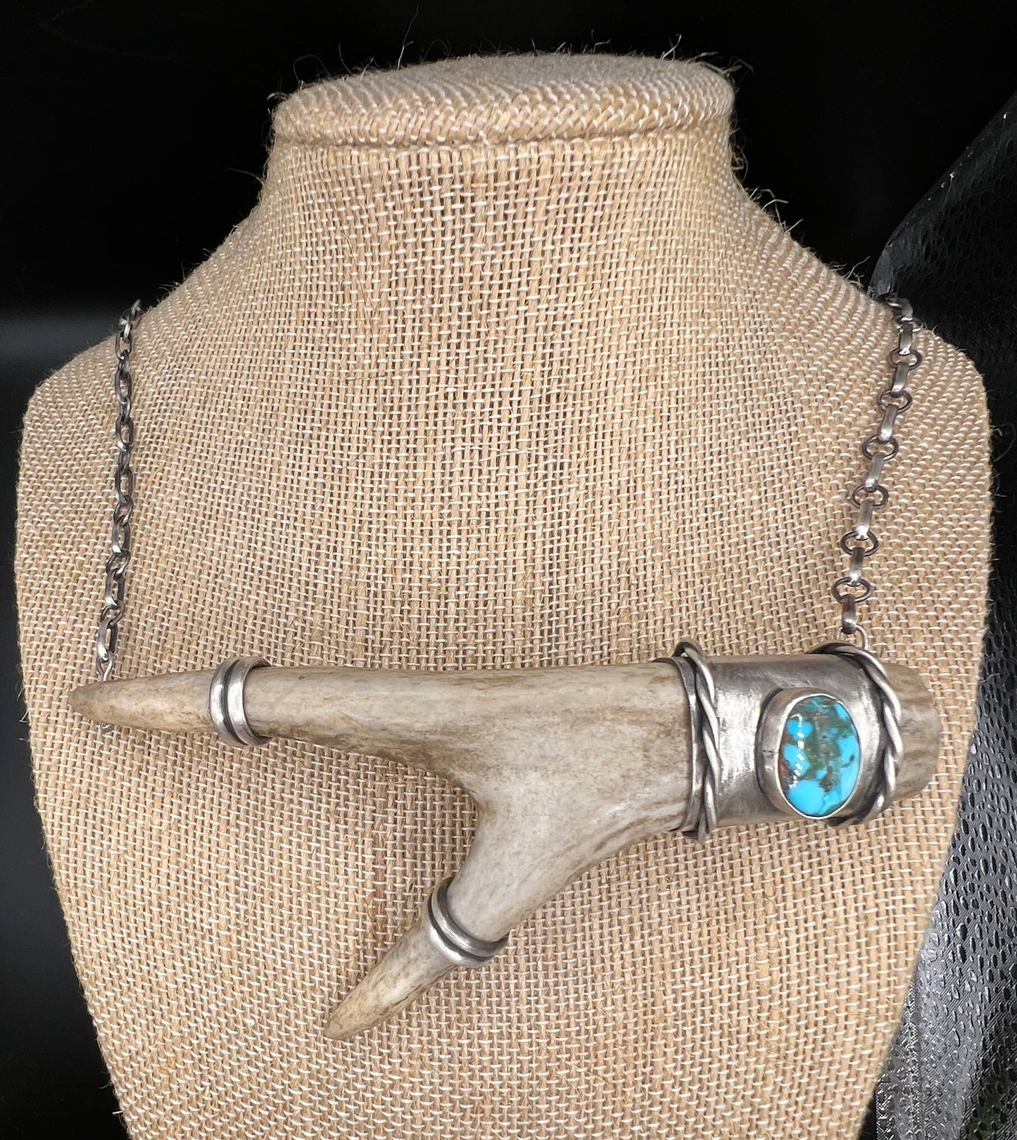 Deer antler turquoise pendant