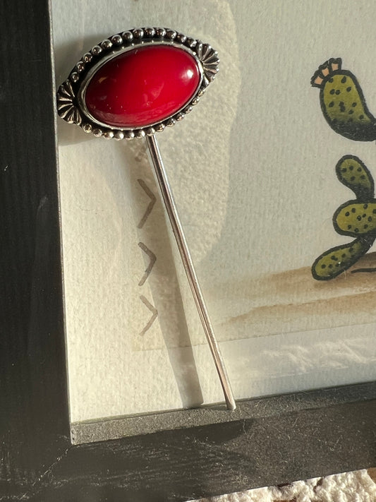 Red Rosarita hat pin