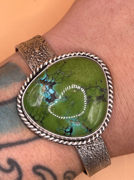 Turquoise cuff with blue chalcedony accents